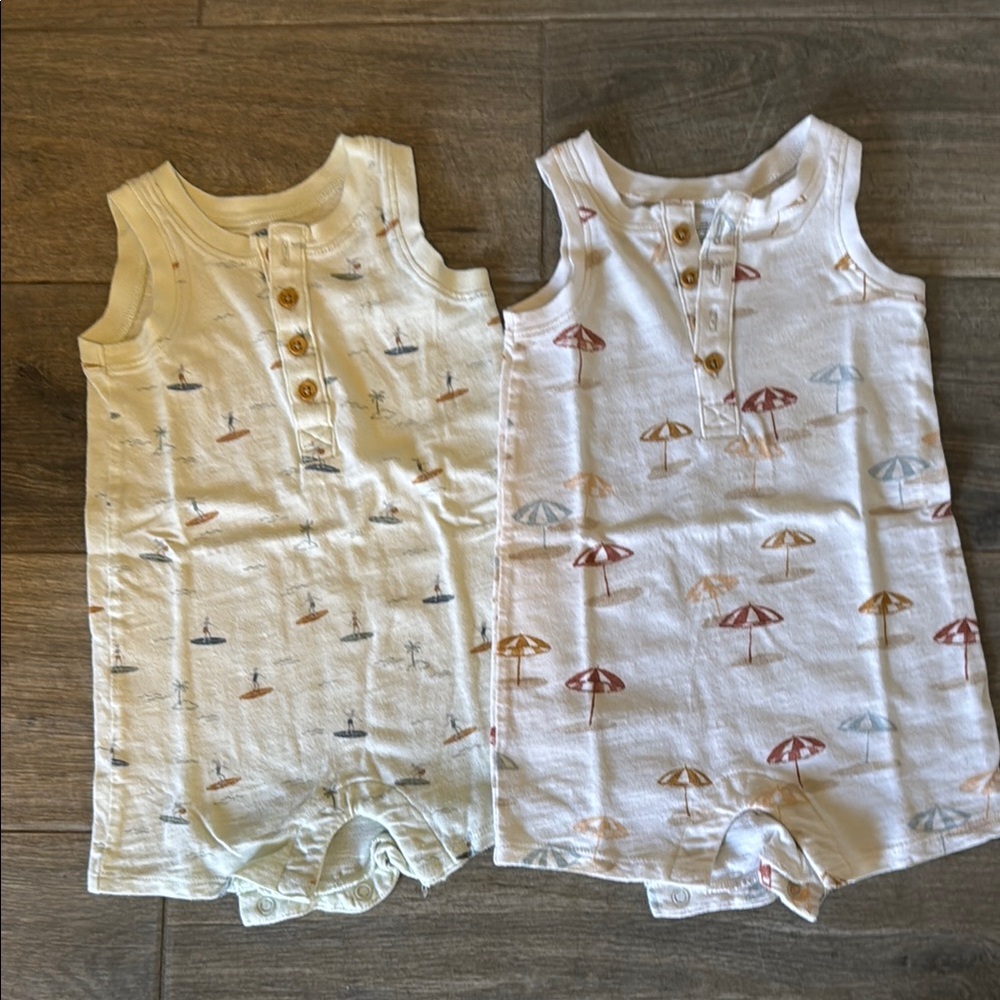 Set of Two Sleeveless Beach Print Rompers